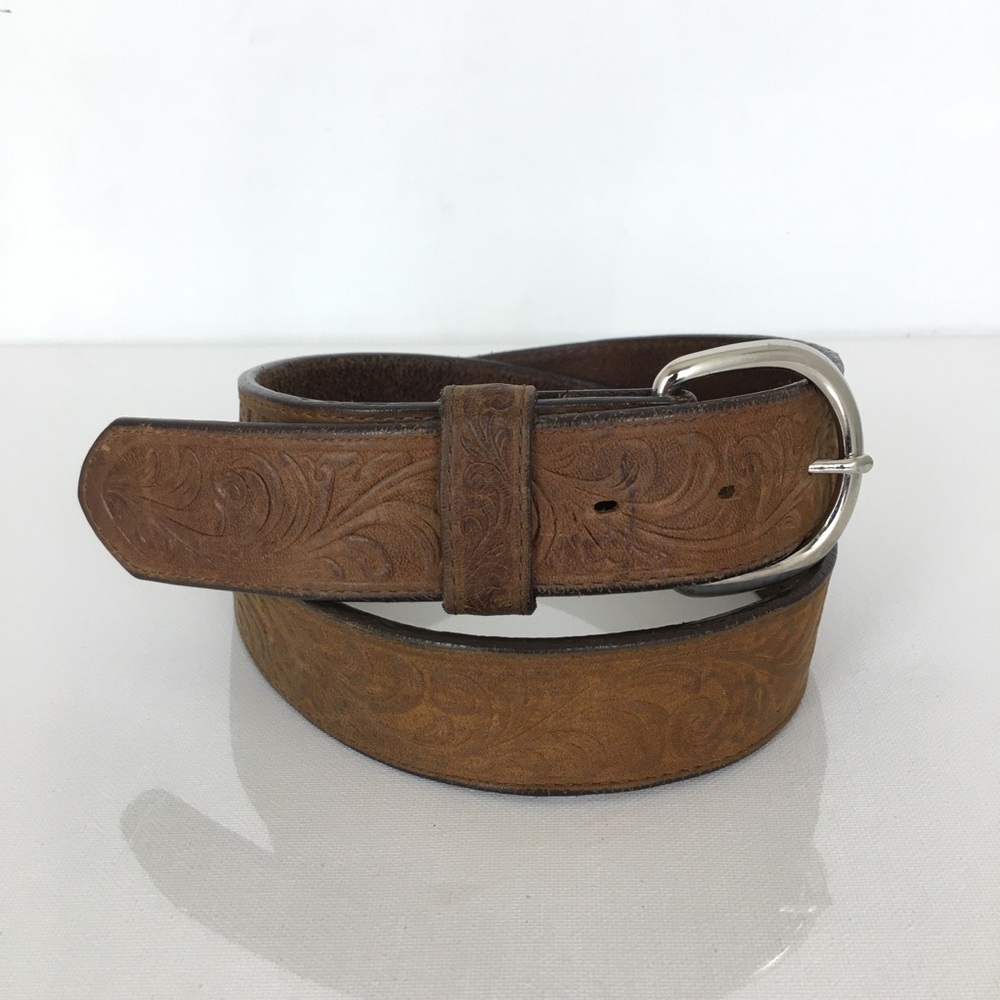 Silver Creek Distressed Tooled Leather Belt Brown Women’s Sz 36 Western Cowgirl